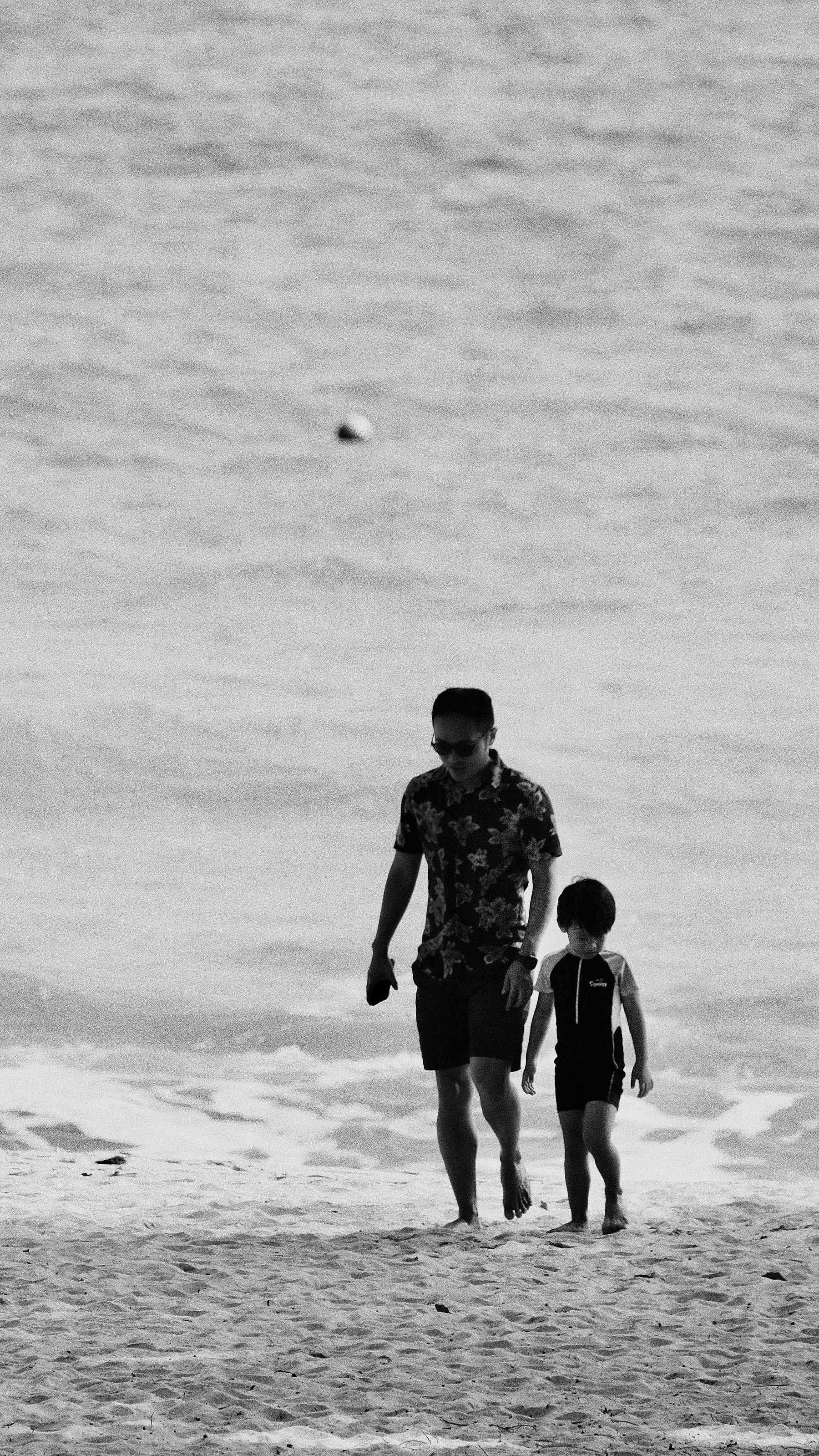 Sample photograph of a father and child walking along the beach